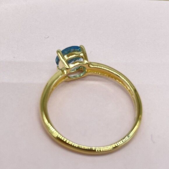 Technibond 1 ct Solitaire Ring Light Blue Topaz Gold Clad Sterling Silver Sz 7.5 - Picture 9 of 10